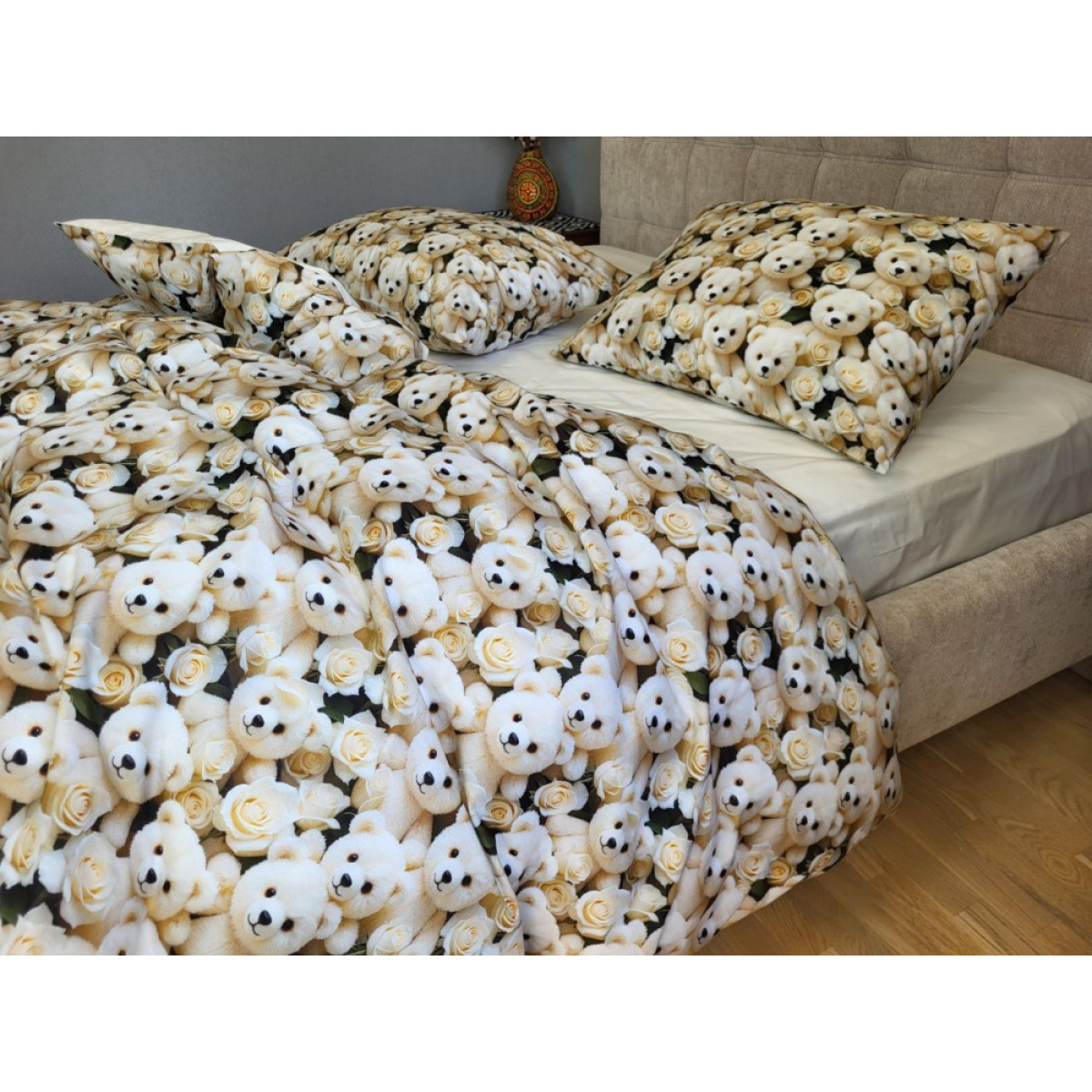 Бавовняна постіль cotton 5D Ведмедик із Трояндою